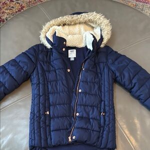 Navy Kids Jacket with Faux Fur Hood